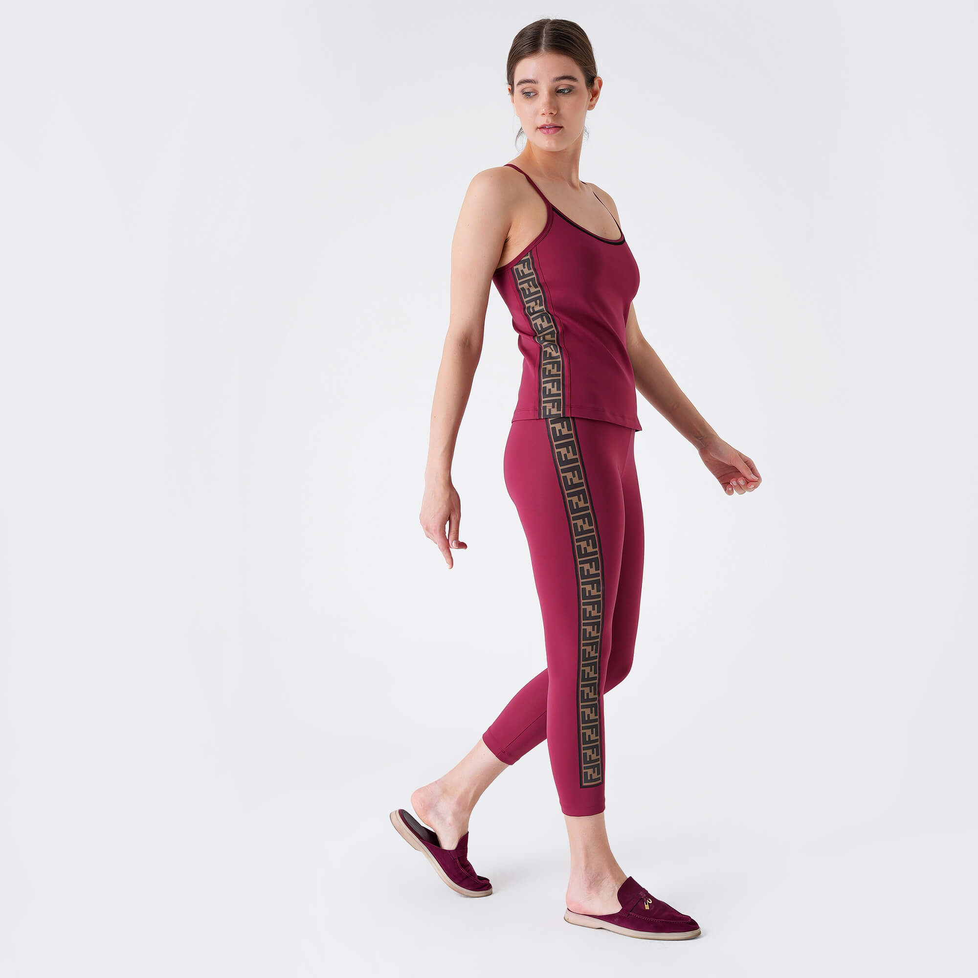 Fendi - Burgundy FF Logo Leggings & Top 